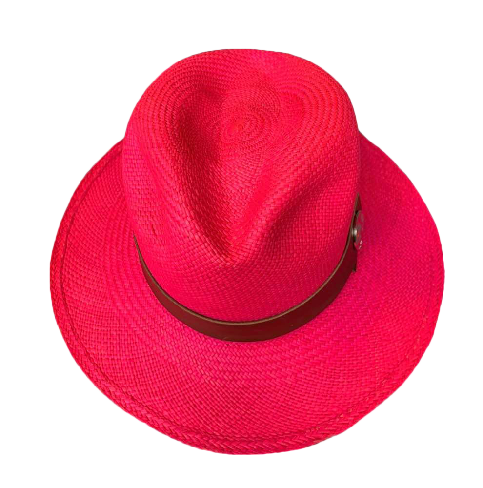 Panama Hat & Leather strap Fuchsia