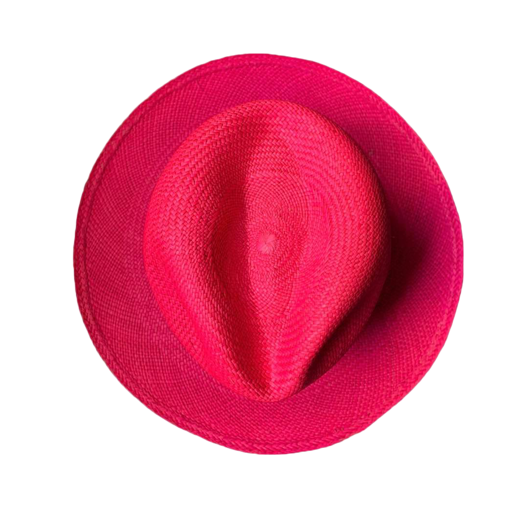Panama Hat & Leather strap Fuchsia