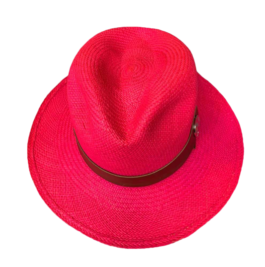 Panama Hat & Leather strap Fuchsia