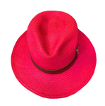 Panama Hat & Leather strap Fuchsia